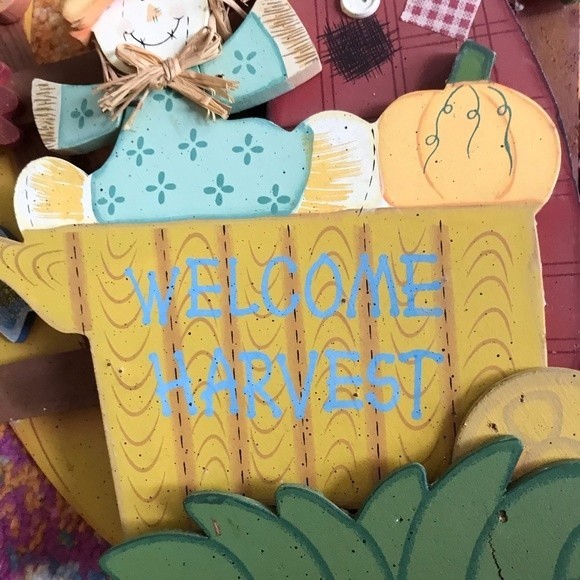 Wood 3-D Welcome Scarecrow Door Decor Fall VINTAGE Bird & Leafs go B O I NG - Picture 2 of 7